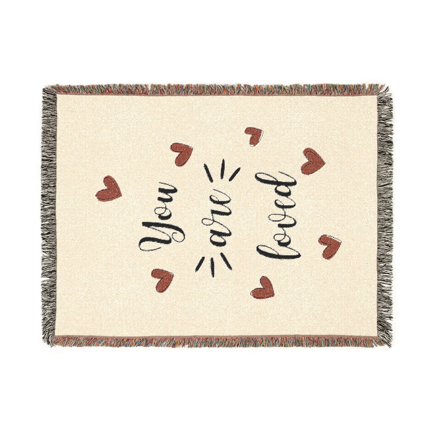 Couverture Tissée « You Are Loved » — Couverture Décorative Confortable avec Accents Cœur