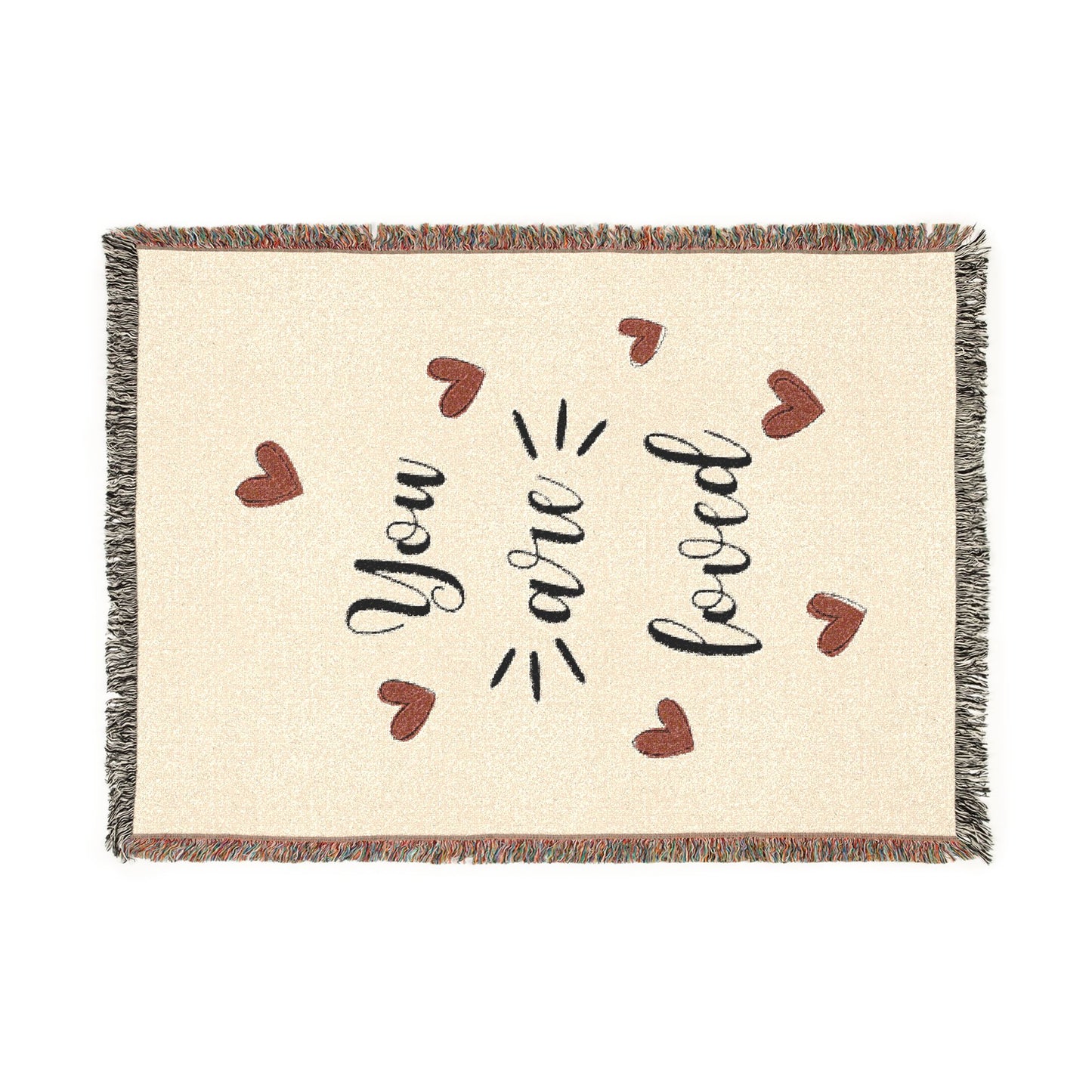 Couverture Tissée « You Are Loved » — Couverture Décorative Confortable avec Accents Cœur