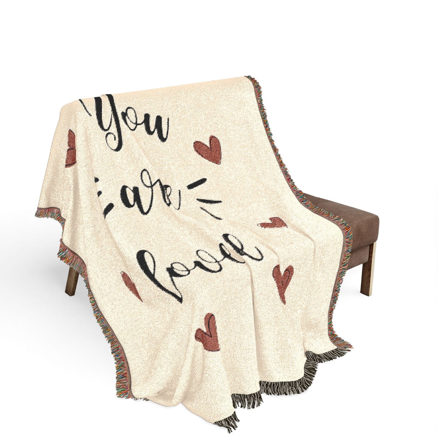 Couverture Tissée « You Are Loved » — Couverture Décorative Confortable avec Accents Cœur