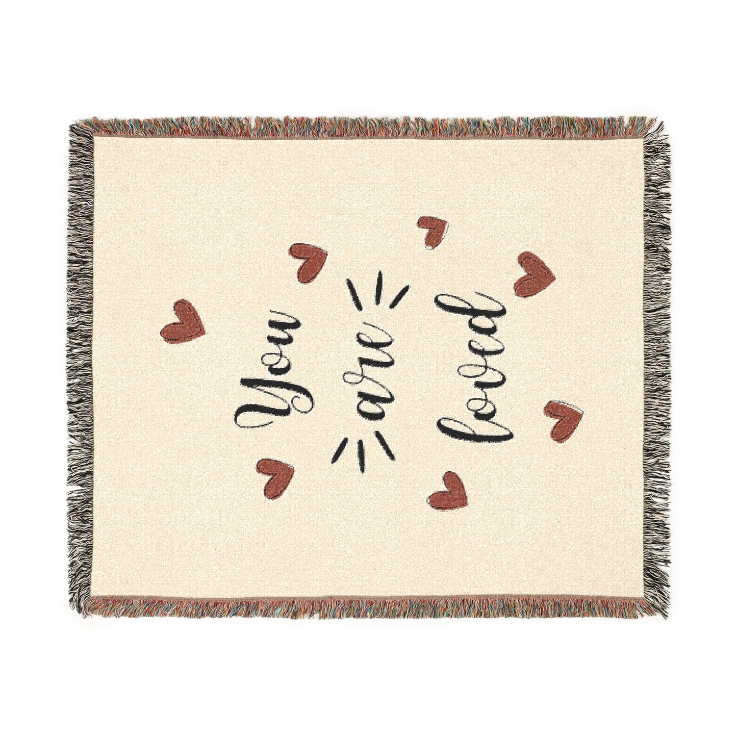 Couverture Tissée « You Are Loved » — Couverture Décorative Confortable avec Accents Cœur